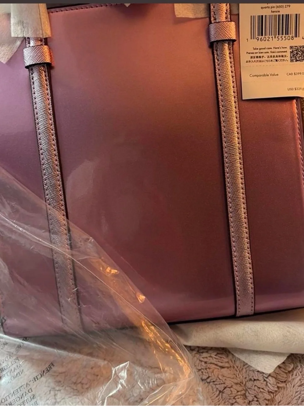 kate spade Metallic Plum Structured Tote with Gold Plaque